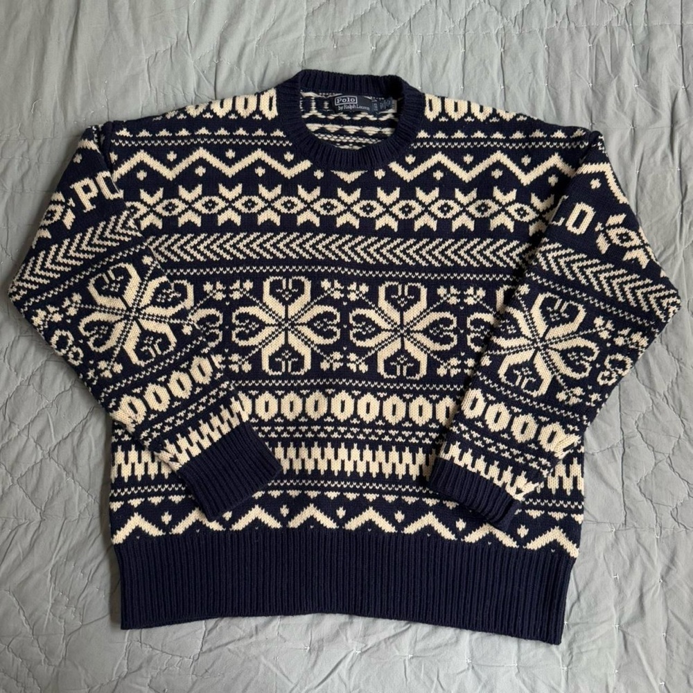 Polo by Ralph Lauren Wool Sweater in Blue and Cream